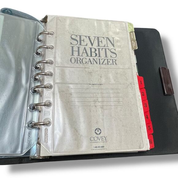 Franklin Covey 7 Habits Leather Planner Organizer Brown Binder Tabs Paper Insert - Picture 5 of 16